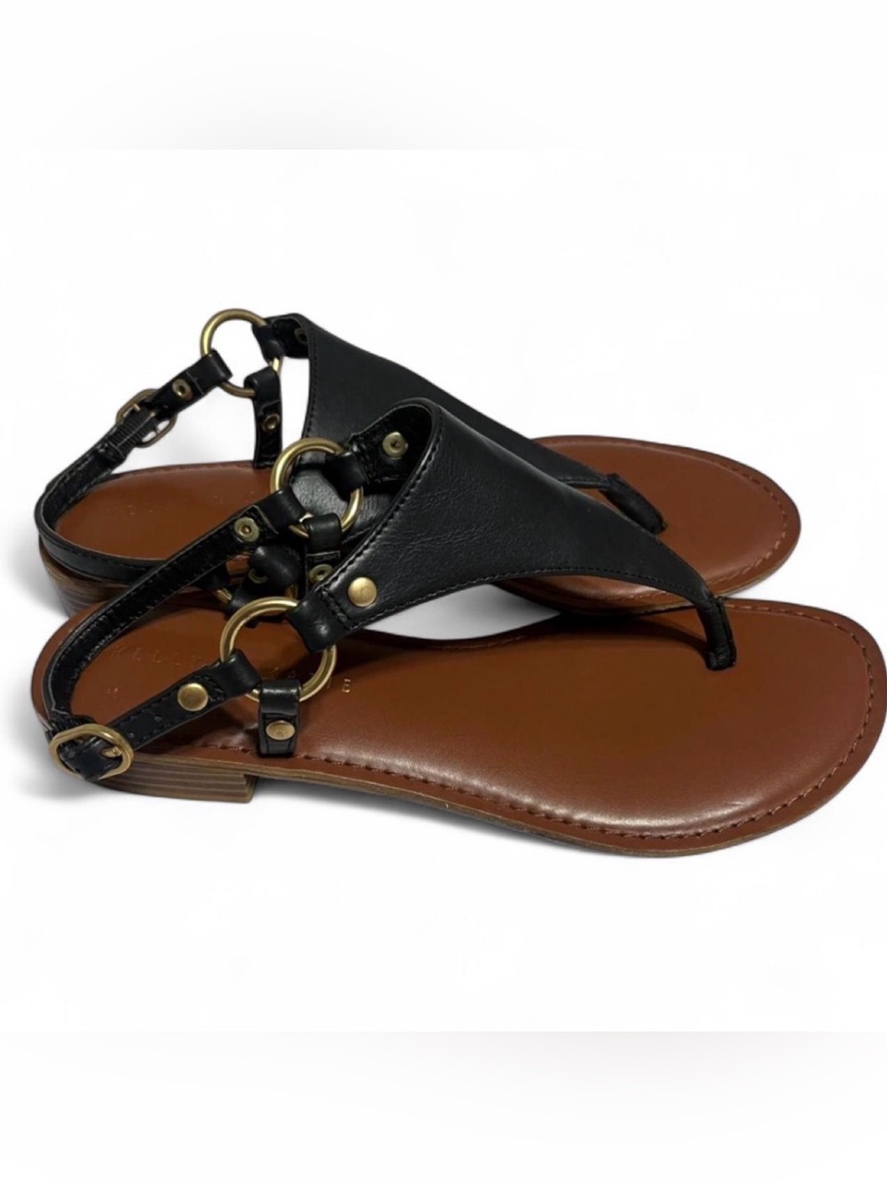 Kelly & Katie Black Thong Sandals with Brass Ring Details